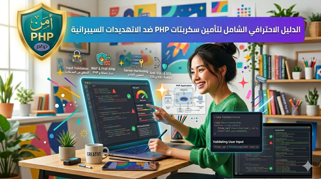 الدليل الاحترافي الشامل لتأمين سكربتات PHP ضد الاختراق والتهديدات السيبرانية.